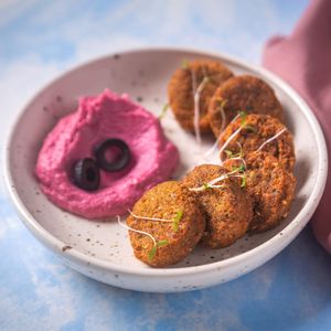 Falafel with beetroot Hummus at La Cane Bistro in Mumbai