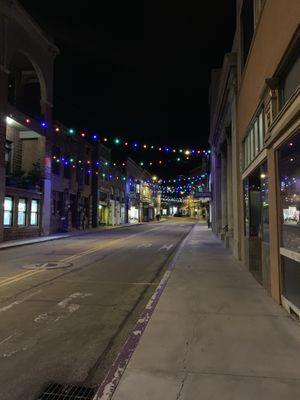 Main Street after sunset at Nam Sen Teahouse in Bisbee