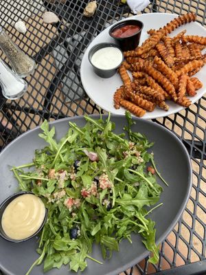 Superfood Salad (no feta and replace Avocado Honey Citrus Vinaigrette with Sherry Vinaigrette or other vegan dressing). Side of Sweet Potato Fries  (ask for no ranch) at REDwater Kitchen in Spearfish