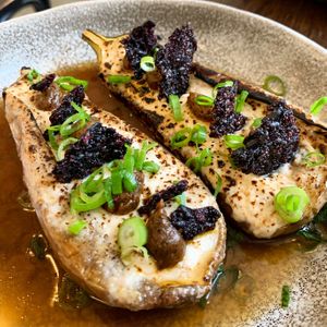 Eggplant with almond sauce. at Paisano in Helsinki