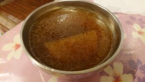 Free broth (or it came together with the bento, not sure) at Zhāng TàiTài 張太太緣素食 in Taipei