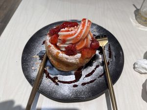 Vegan donut soft serve with strawberry  at CheerSu 草蔬宴 - Cǎo Shū Yàn in Taipei