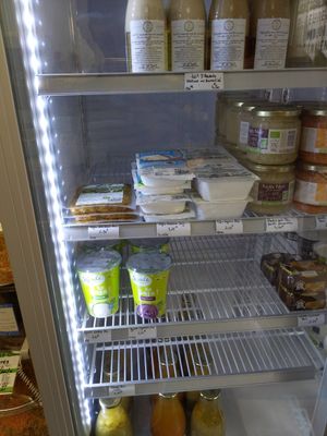 Their packaged selection which includes tofu and vegan yogurt at Le Panier Vrac in Cannes