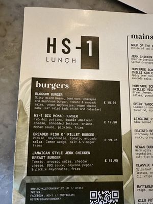 Burgers, one vegan  at HS-1 Cafe Bar in Isle Of Lewis