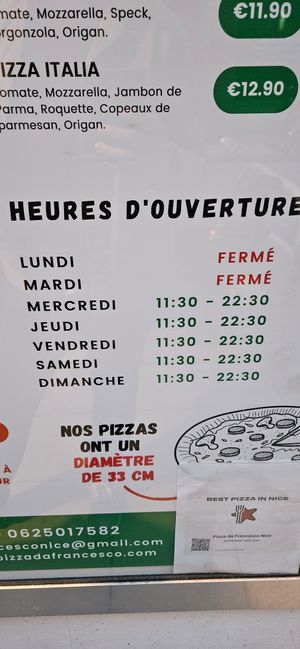 Closed Mondays and Tuesdays at Da Francesco in Nice