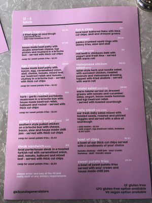 Lunch menu at Kilcunda General Store in Kilcunda