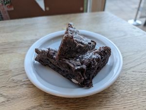 Chocolate brownie at Huckleberries in Cromer
