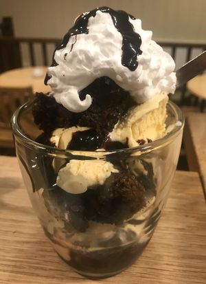 Vegan Brownie Sundae  at Huckleberries in Cromer