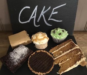 Peanut Slice, Cupcakes, Brownie, Chocoate & Caramel Tart and Salted Caramel Cake  at Huckleberries in Cromer