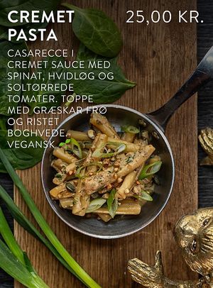 Creamy vegan pasta at Pincho Nation in Copenhagen