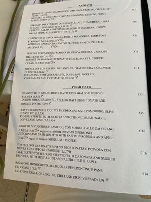 Menù  at Il Cerreto in Pomarance