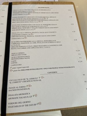 Menù  at Il Cerreto in Pomarance