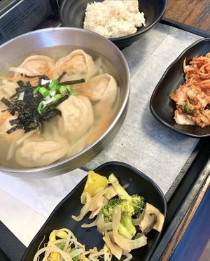 Kimchi dumplings and sides   at HJ Farm/Hajun Farm in Suwanee