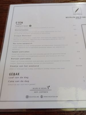 Savoury menu at Vegateau - Vegan Coffeebar and Bakery in Antwerpen