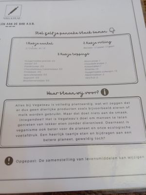 Pancake menu at Vegateau - Vegan Coffeebar and Bakery in Antwerpen