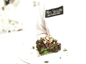 watercress cake with cocoa and almonds and pumpkin seeds at M Butterfly by Miss Saigon in Lisbon