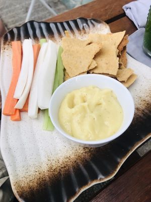 Veggie sticks and crackers with cheese cream  at Elixir in Ubud