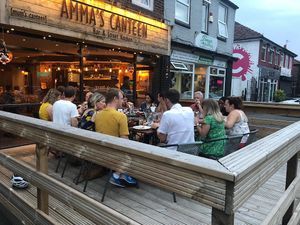 Sit inside or outside at Amma's Canteen in Manchester