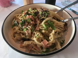 Vegan Boscaiola, very tasty 😋  at Caruso's in Gymea