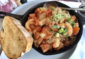 Vegan garlic prawns  at Caruso's in Gymea