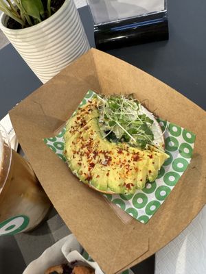 Avo breakfast bagel  at Green and Go in Doha