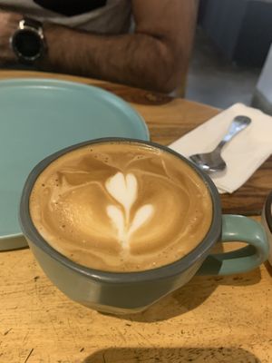 Flat white coffee   at Greenr Cafe in New Delhi