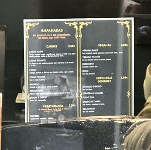 Menu at Alma Criolla in Zaragoza