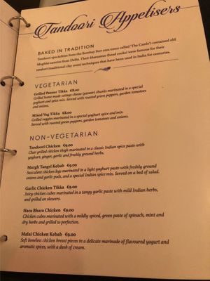 Menu at Bombay Blues in Rome