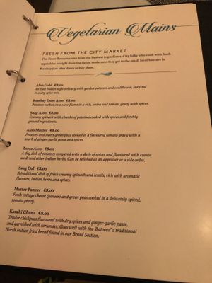 Menu at Bombay Blues in Rome