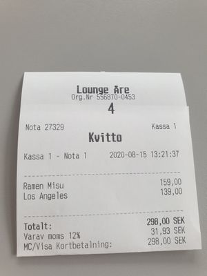 The cost at Lounge in Aare