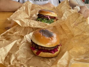 Classic and avantgarde burger at Plant Food in Aarhus