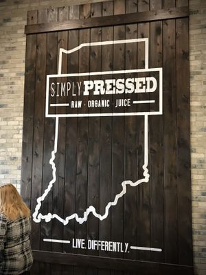 Cool artistic sign inside Cleveland Road location at Simply Pressed Juice in Granger