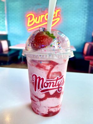 Strawberry shake   at Monty's Good Burger - Echo Park in Los Angeles