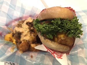 Tot burger and maxed out tots at Monty's Good Burger - Echo Park in Los Angeles