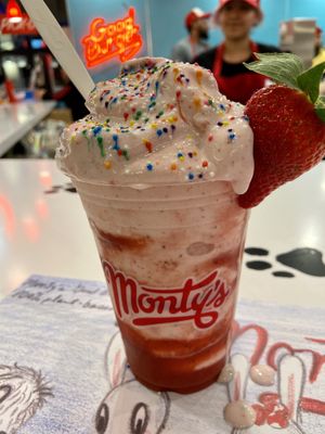 Strawberry shake at Monty's Good Burger - Echo Park in Los Angeles
