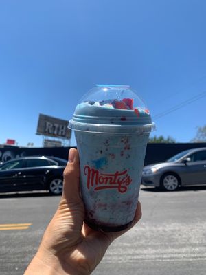 Dodgerberry Shake is the best! Delicious and insta worthy!lol at Monty's Good Burger - Echo Park in Los Angeles