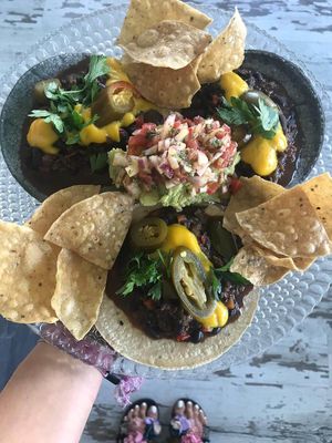 Veggie chile tacos with guacamole, pico de gallo and home-made plantbased cheese at theVeggielab in Colmenar Viejo