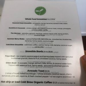 Menu at The Sprout Kitchen in St Augustine