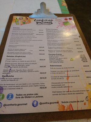 Destaque para a observação "Todos os pratos são livres de glúten e lactose" at Confraria Gourmet in Sao Paulo