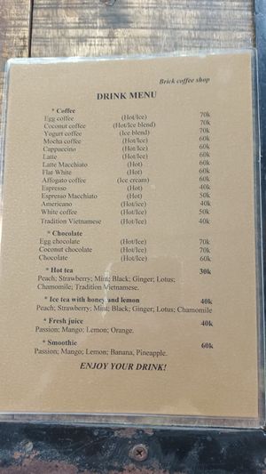 Menu in September 2023 at Brick Coffee in Ninh Binh