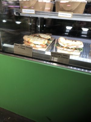 Toasties in the case (BLT and mushroom, basil, rocket and cheese)   at Super Raw in Preston