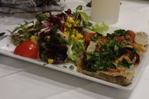 Chia seed pancake with grilled vegetables and a side salad (vegan) at Insel Bastei am Rhein in Ludwigshafen