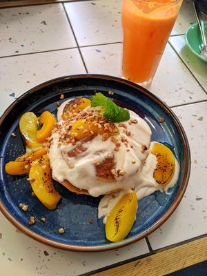 Sticky peach pancakes at Market Square in Folkestone