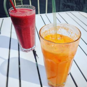 Berry smoothie and carrot, pineapple and lemon juice at Market Square in Folkestone