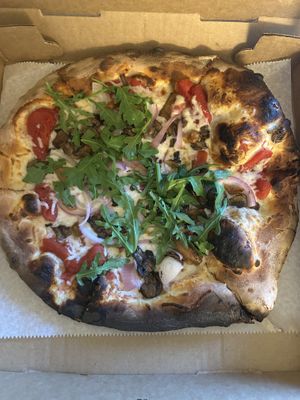 Farmer’s Market pizza with vegan cheese   at Cosa Pizza - Food Truck in Chincoteague