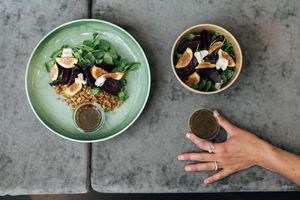 Lunch bowls - with a whole grain, greens, roasted veggies, nuts and a delicious dressing.  at EATbyalex LAB in Zurich