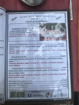 Menu at Surf Bar in Side