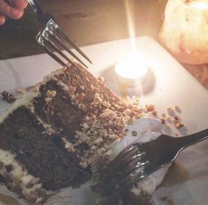 carrot cake with cream cheese frosting and a scoop of coconut vanilla ice cream. all vegan & all delicious. at ION - It's Only Natural Restaurant in Middletown