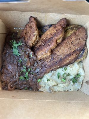 Seitan steak w mashed potatoes and Brussels   at ION - It's Only Natural Restaurant in Middletown
