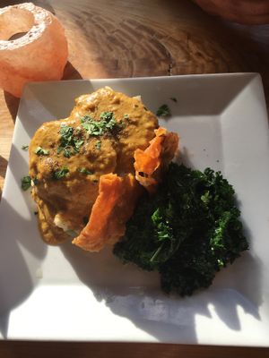 Lunch special: Open face seitan sandwich with garlic greens  at ION - It's Only Natural Restaurant in Middletown